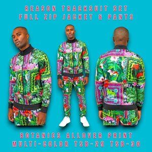 Reason Botanics Print Tracksuit 2 Piece Full Zip Jacket & Pants Men's Large